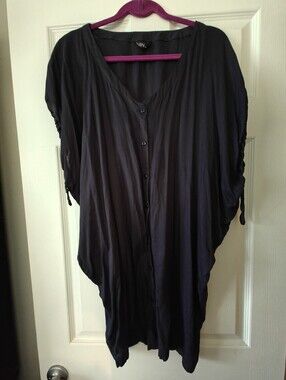 Button-Front Navy Blue Women's Tunic Top